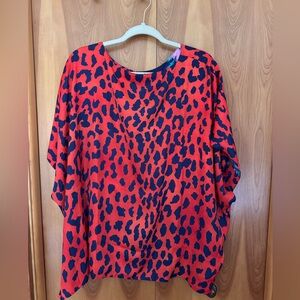 IMAN Global Chic Reversible Printed Poncho Top Floral Leopard Print Women's L/XL